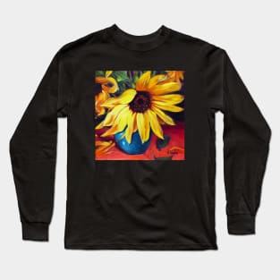 Classic Sunflower in Blue Vase Long Sleeve T-Shirt